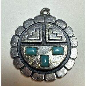 Vintage Surface‎ Pendant-Southwest Style Turquoise Inlay-Silver-Toned Metal